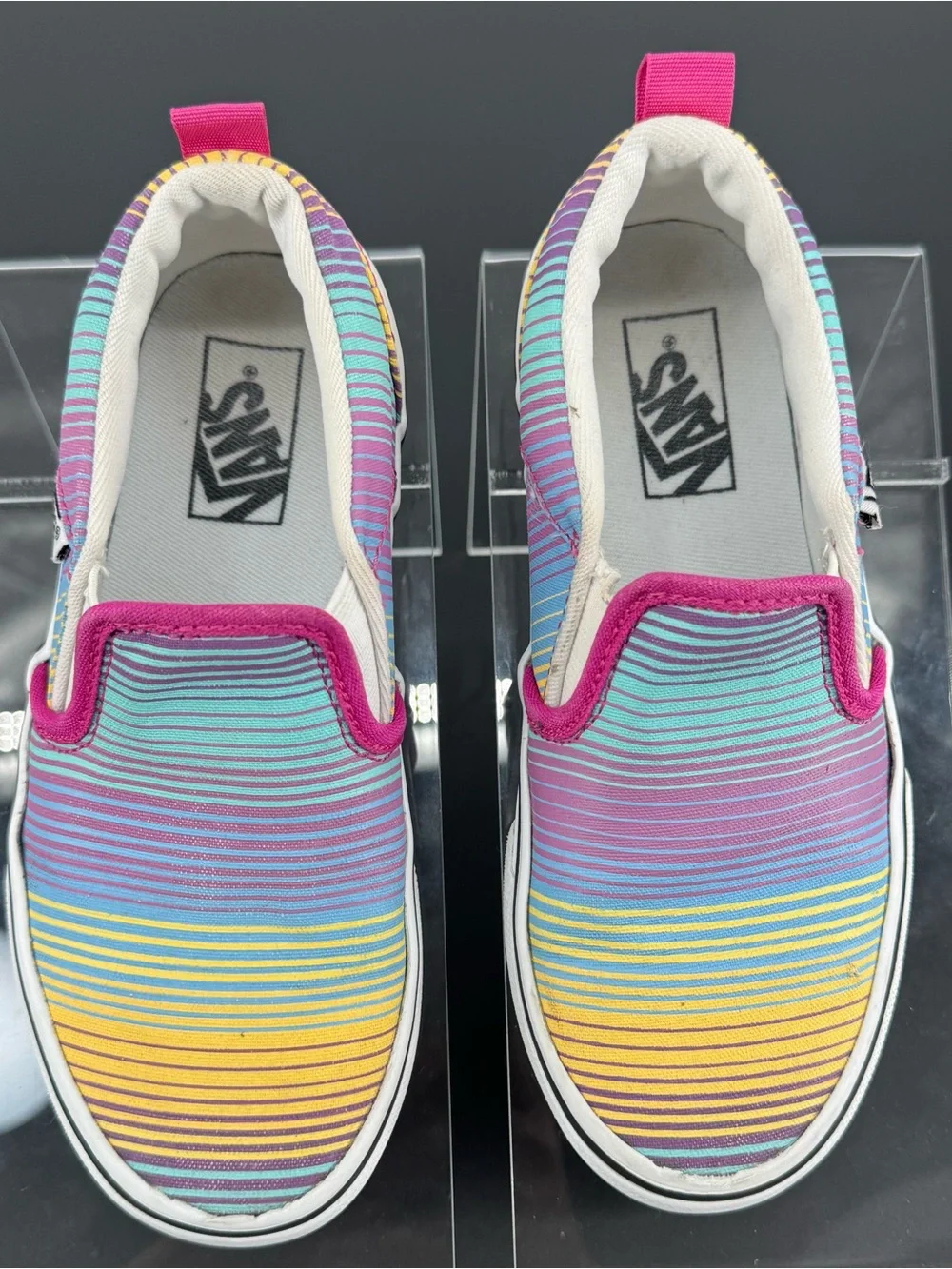 Vans Kids Slip-On Pastel Rainbow with Hot Pink Trim Size 13